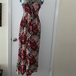 Red black white and gold tub top dress